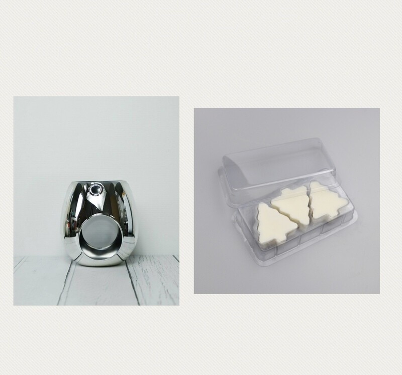 Silver Wax Melt burner & 1 x Wax melt clamshell