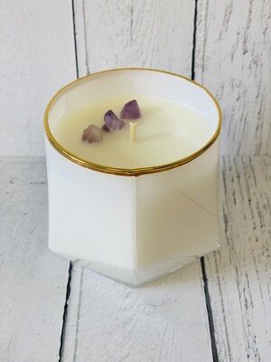 Picasso Candle White with Amethyst Crystals