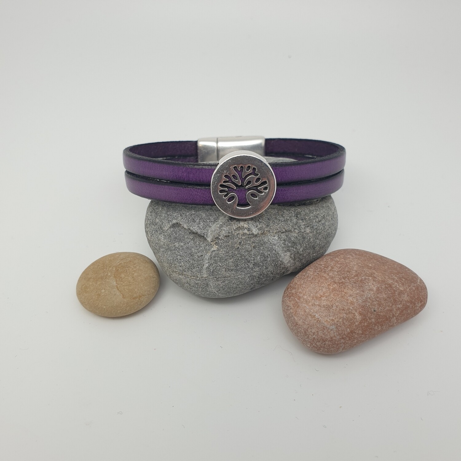 Bracelet cuir violet arbre de vie