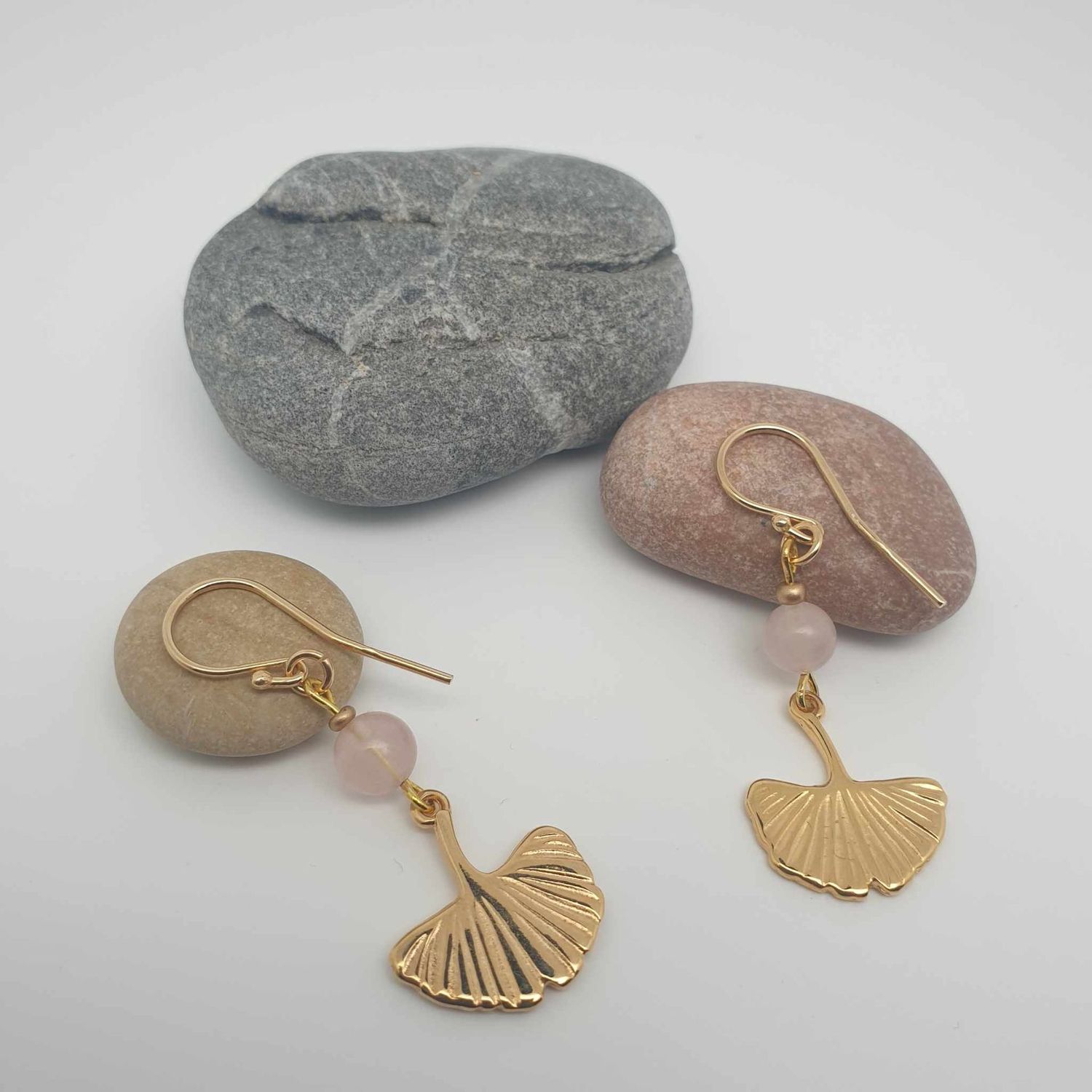BO Quartz rose feuille de ginkgo