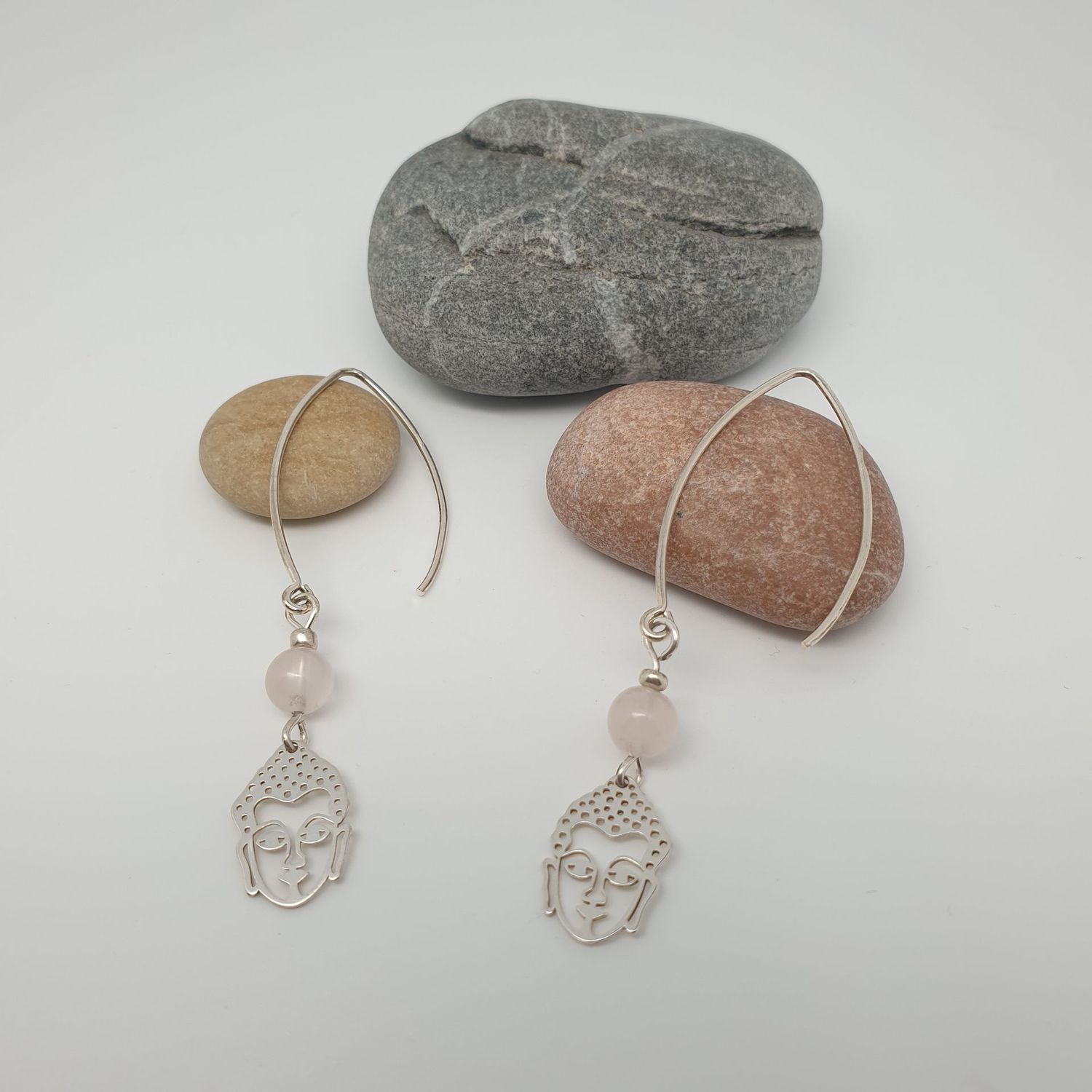 Boucles quartz rose Bouddha