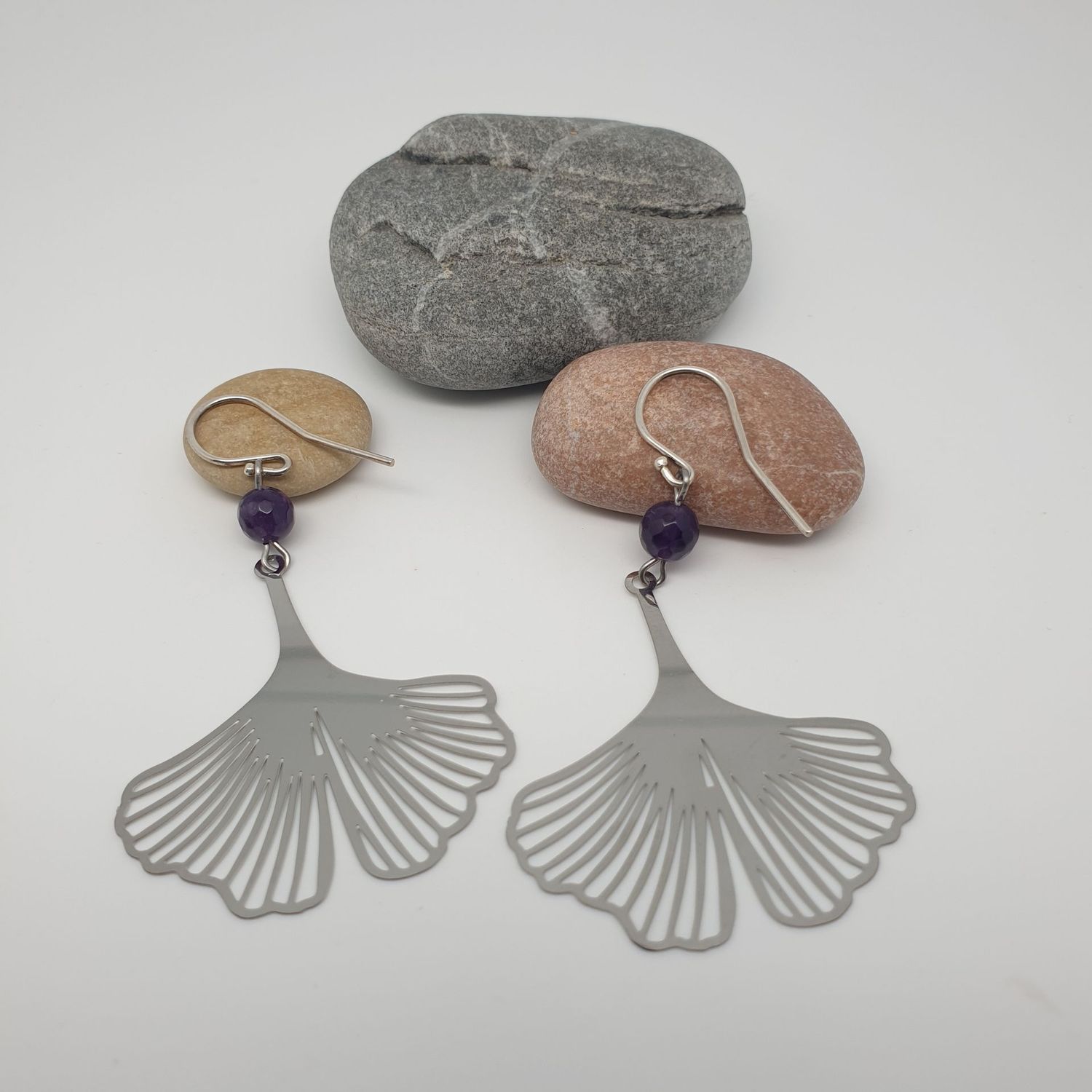 Boucles améthyste ginkgo