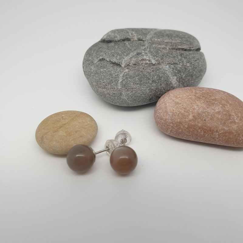 Boucles clous pierre de lune ton foncé