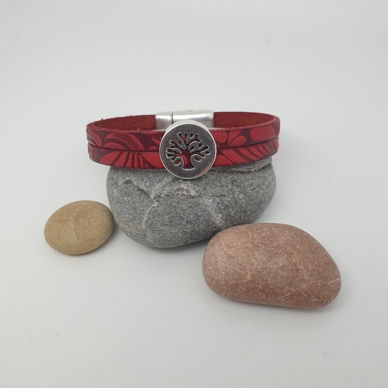 Bracelet cuir rouge arbre de vie 