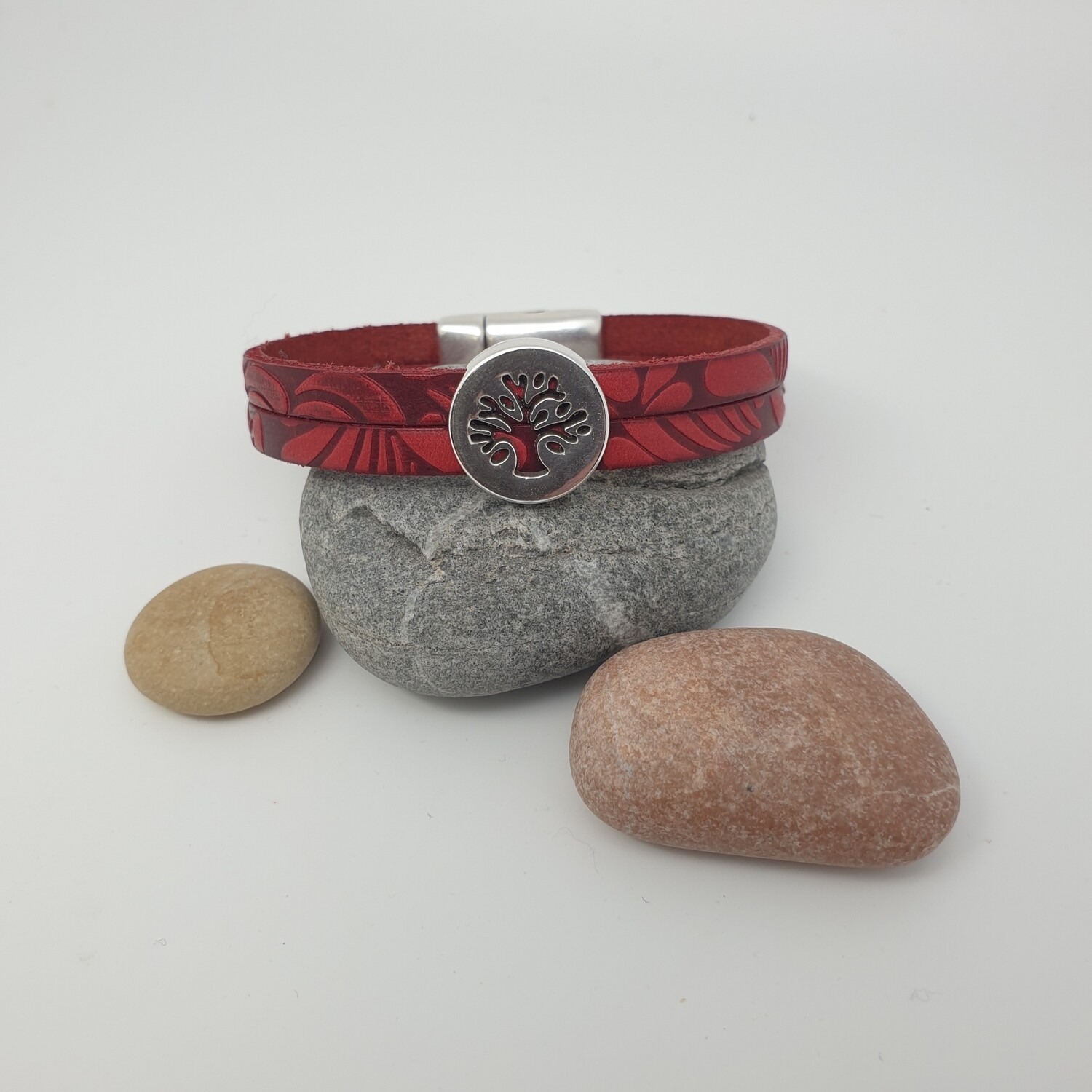 Bracelet cuir rouge arbre de vie 