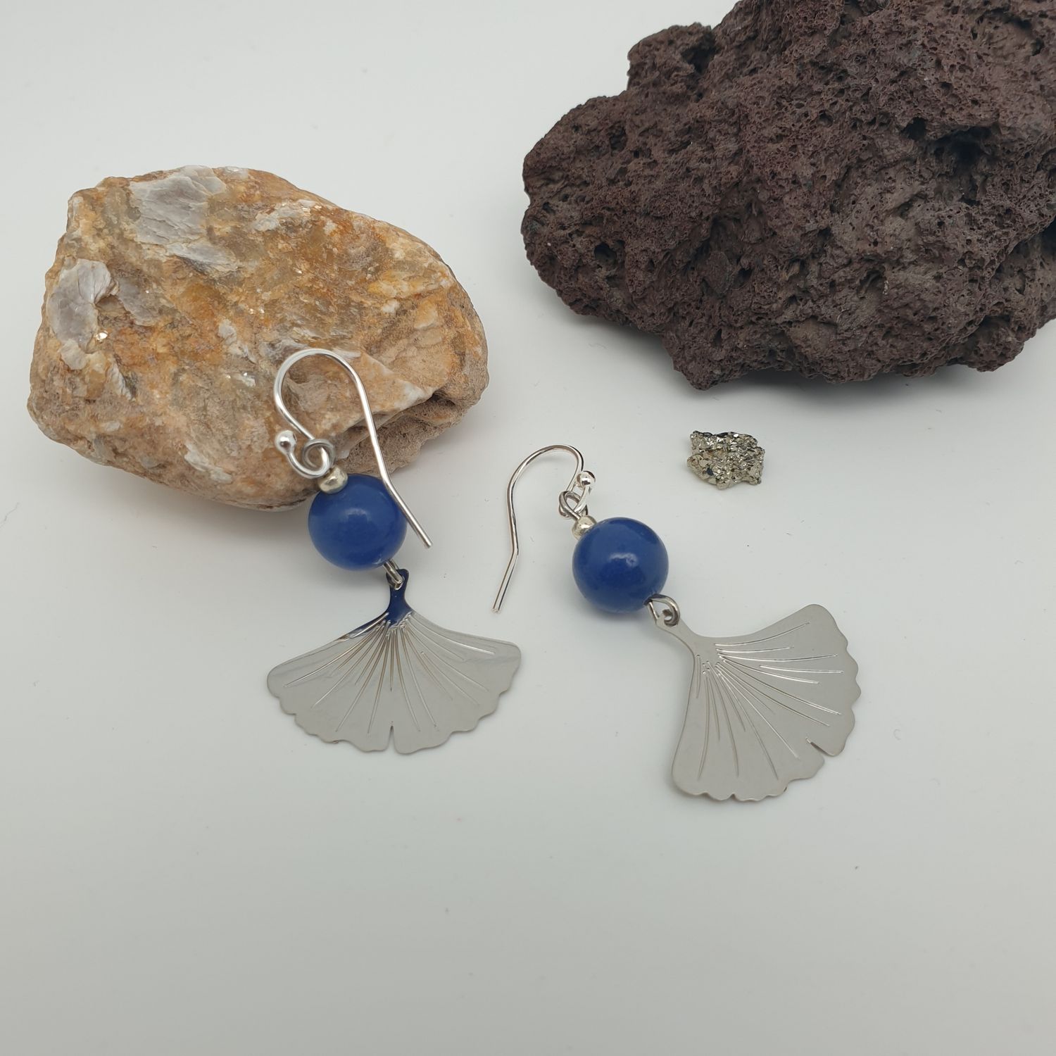 Boucles aventurine bleue ginkgo Boucles aventurine bleue ginkgo