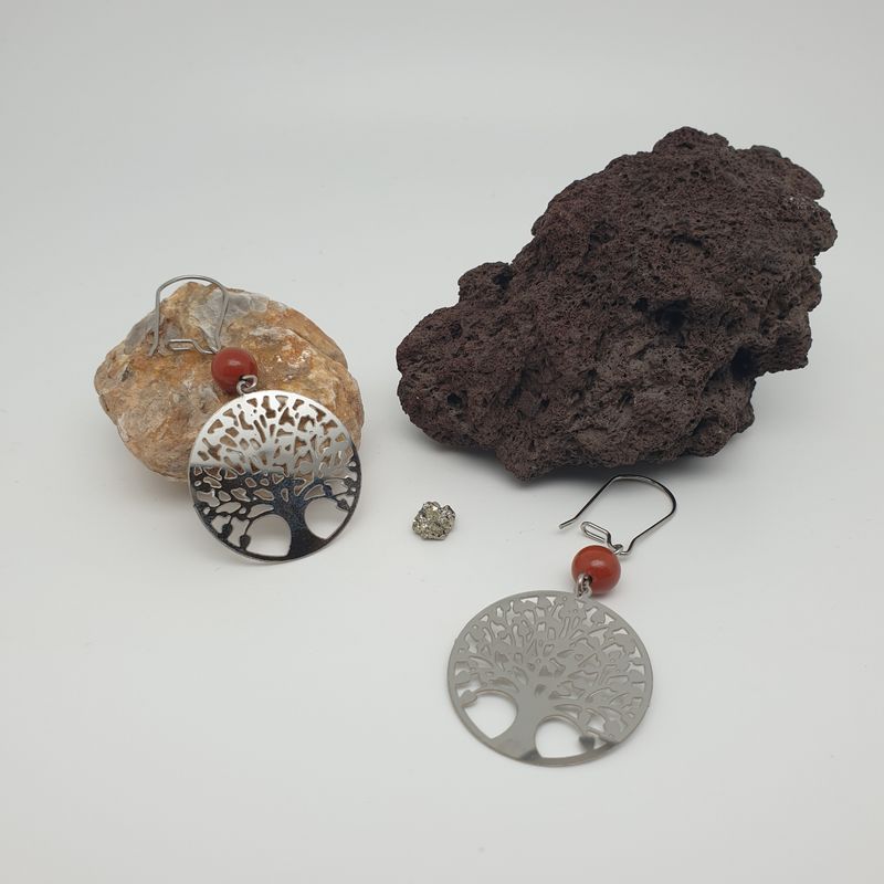 Boucles jaspe rouge arbre de vie