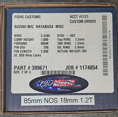 RBM Custom 85mm Stroker NOS Piston Kit Hayabusa 18mm Pin