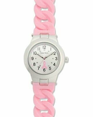 Nurse Mates Pink Ribbon Silicone Link Watch, Color: Pink Ribbon Silicone Link