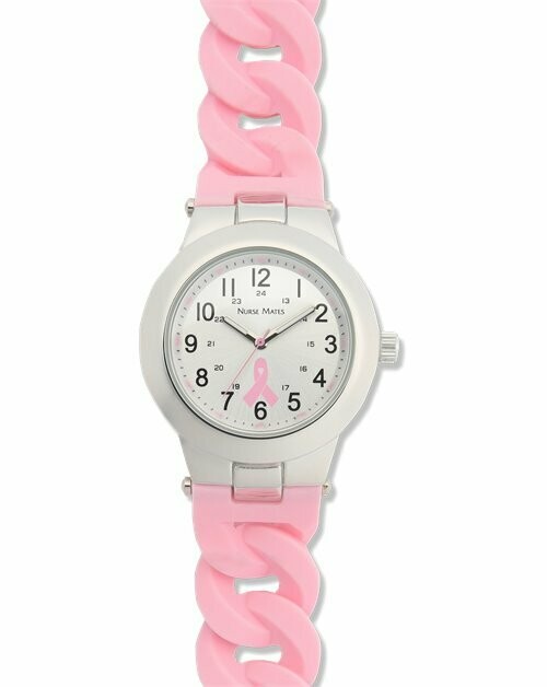 Nurse Mates Pink Ribbon Silicone Link Watch