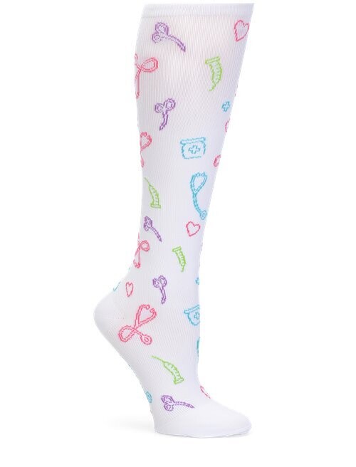 Nurse Mates Compression Sock - Medical Symbols White