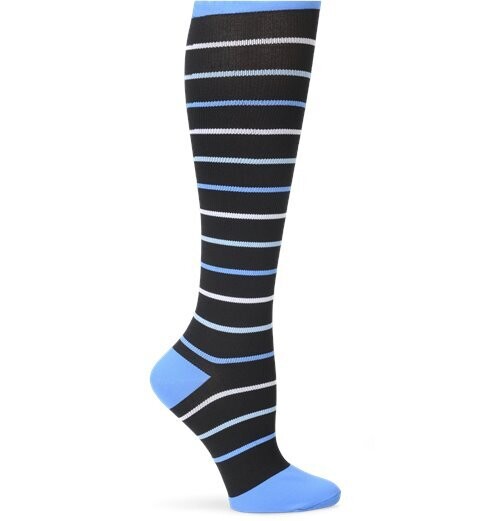 Nurse Mates Compression Sock Black/Blue Pinstripe Wide Calf