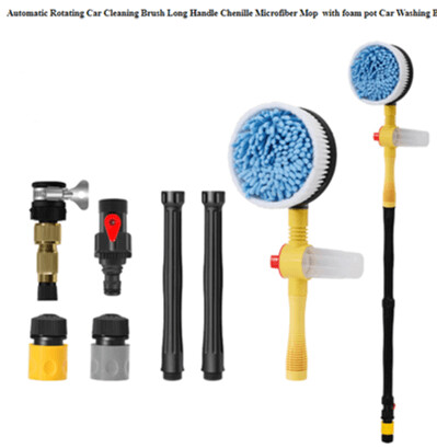 Automatic Rotating Car Cleaning Brush Long Handle Chenille Microfiber Mop with foam pot