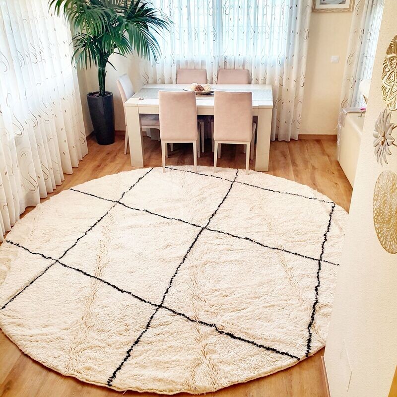 Alfombra Lana Beni Ouarain Nomade circular de 300 cm de diámetro