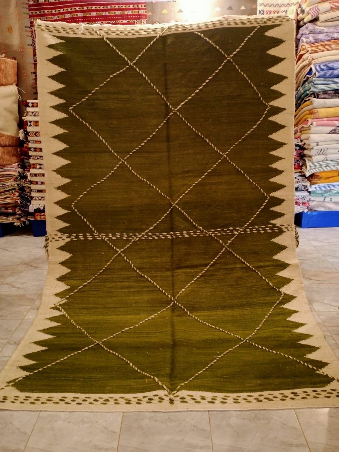 Alfombra Lana Kilim Fes verde 300x200