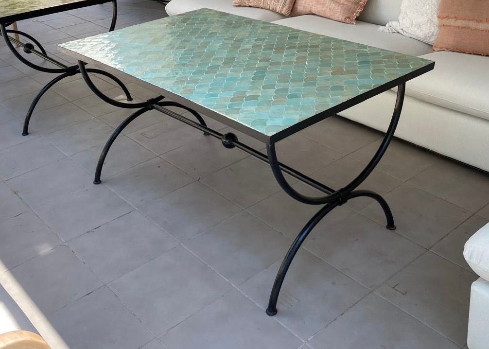 Mesa  Zellige escamas verde agua desde