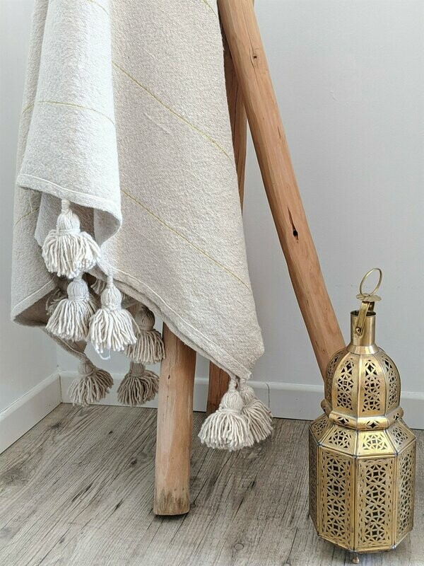 Manta pompones Leila 165x145cm beige