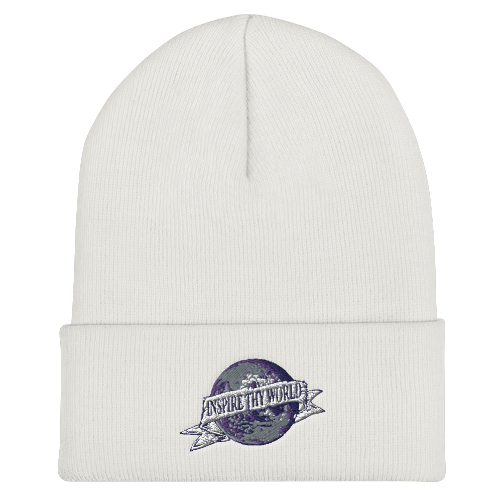 White Inspire Thy World Cuffed Beanie