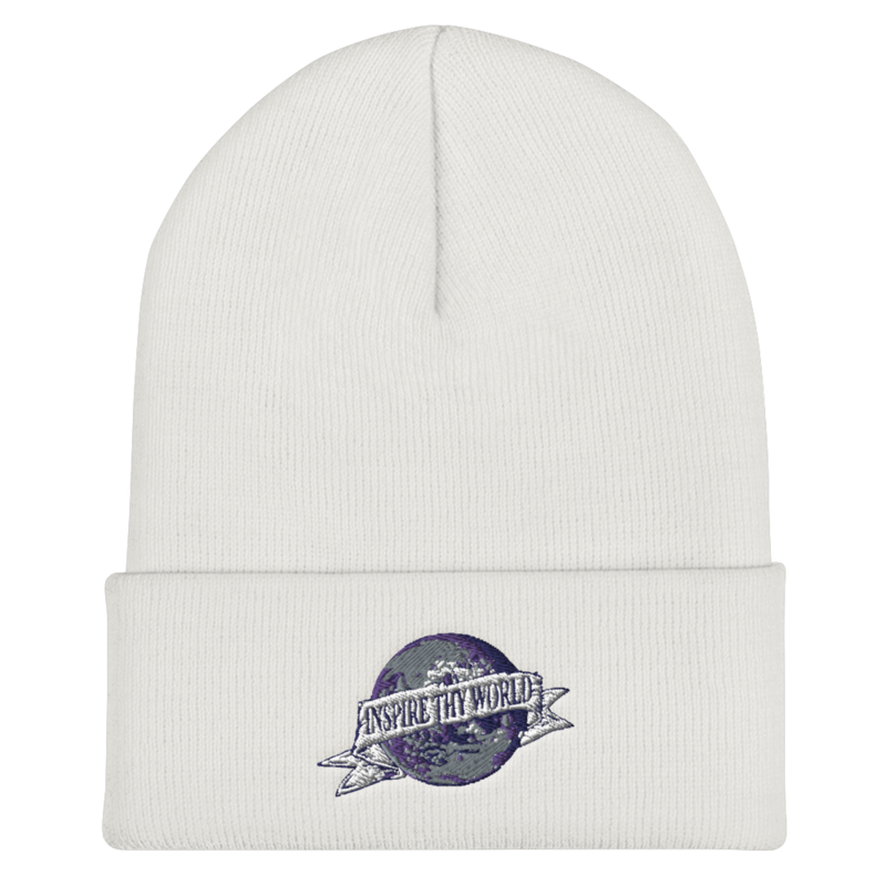 White Inspire Thy World Cuffed Beanie