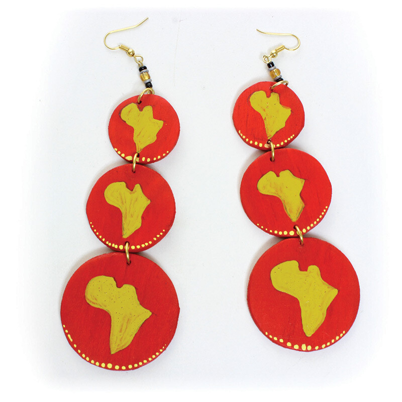 red wooden map of Africa1 earrings.