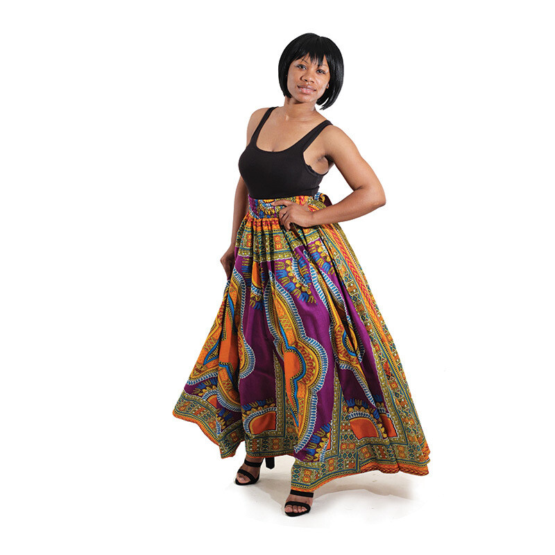 Traditional Print Paneled Skirt