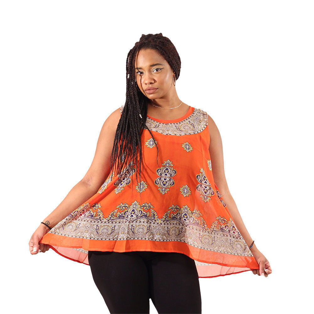 African Print Sheer Tank Top