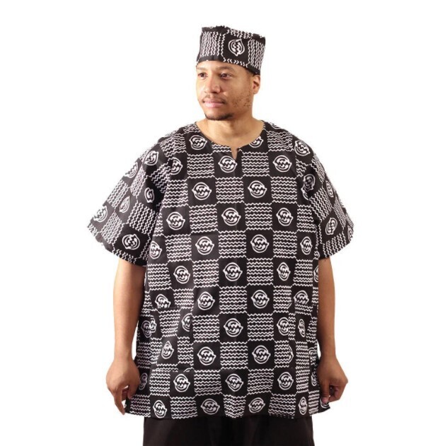 Gye Nyame Dashiki &amp; Cap: Black/White