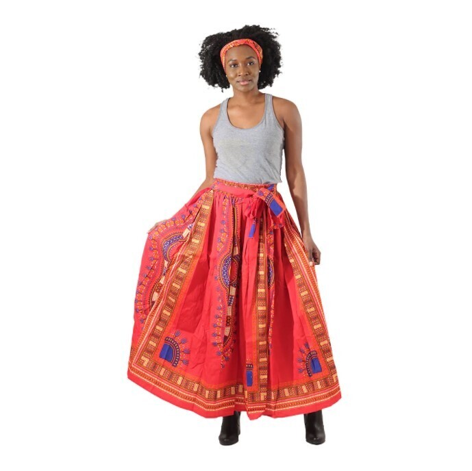 Red Traditional Print Maxi Tie Skirt