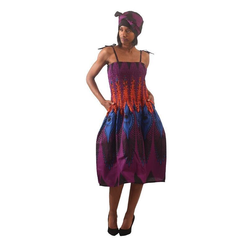 Purple Summer Dress-Peacock Print