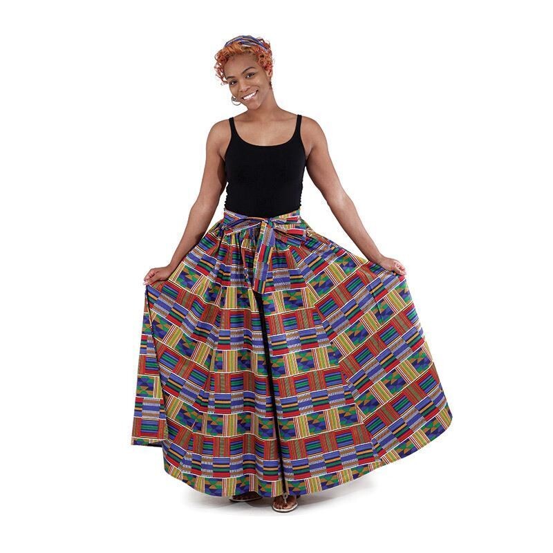 Red/Blue Kente Long Skirt