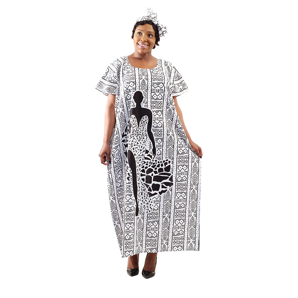 White/Black Mud Print Kaftan dress