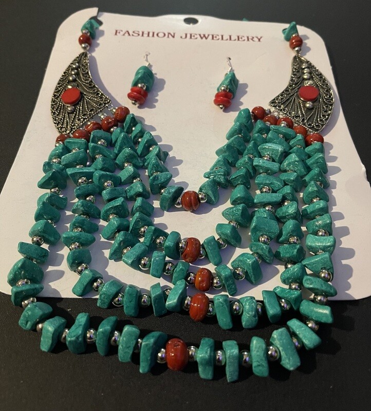 Beaded Turquoise Winged Necklace Set