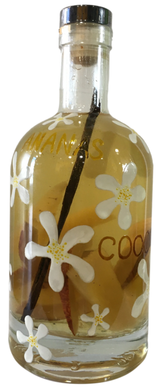Rhum arrangé  Ananas Coco 70 cl dessinée à la main ( FLEURS DE VANILLE)