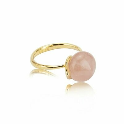 dolce Ring "medium" 925/-Rosenquarz, Plattierung: gelbgoldplattiert