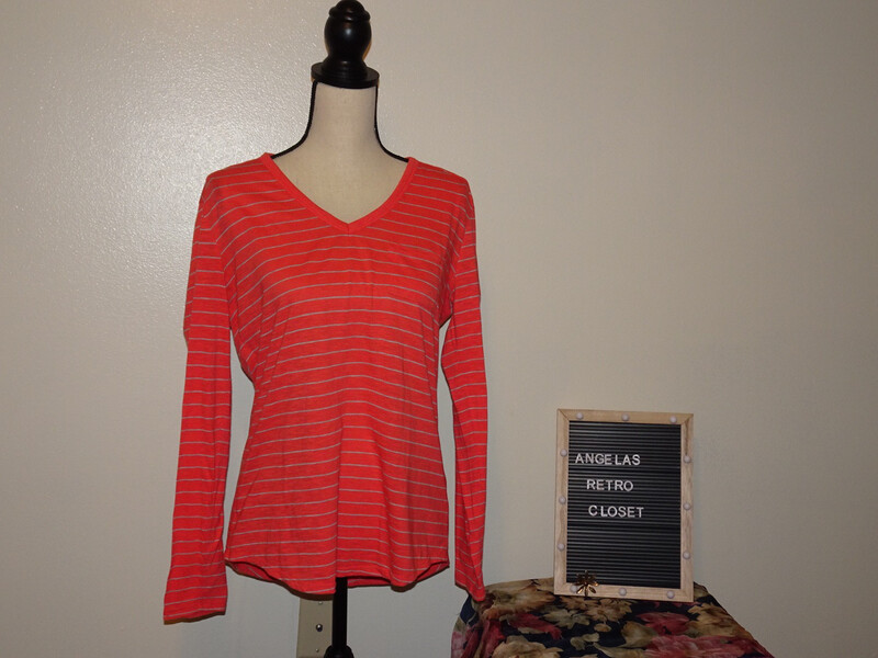 A.N.A Long Sleeve Medium Peach Pin Stripe T-shirt
