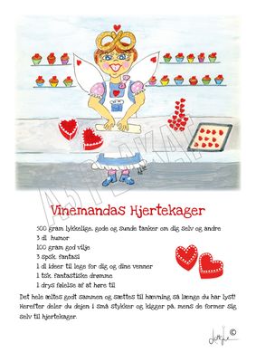 Opskrift på hjertekager som A3 plakat
