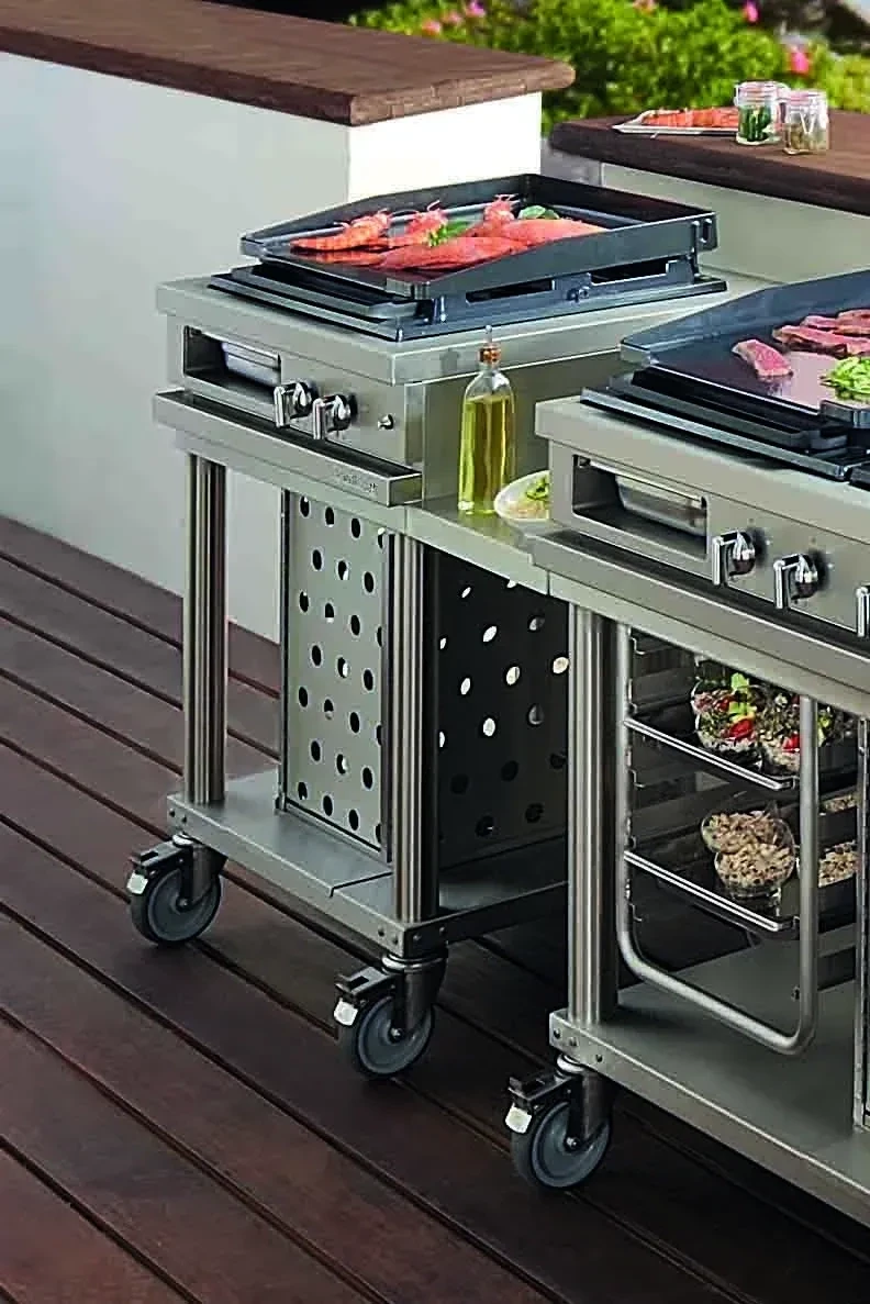 Open'Cook Enamelled Plancha Mobile Module With Self-Stabilising Lid &  Shelves