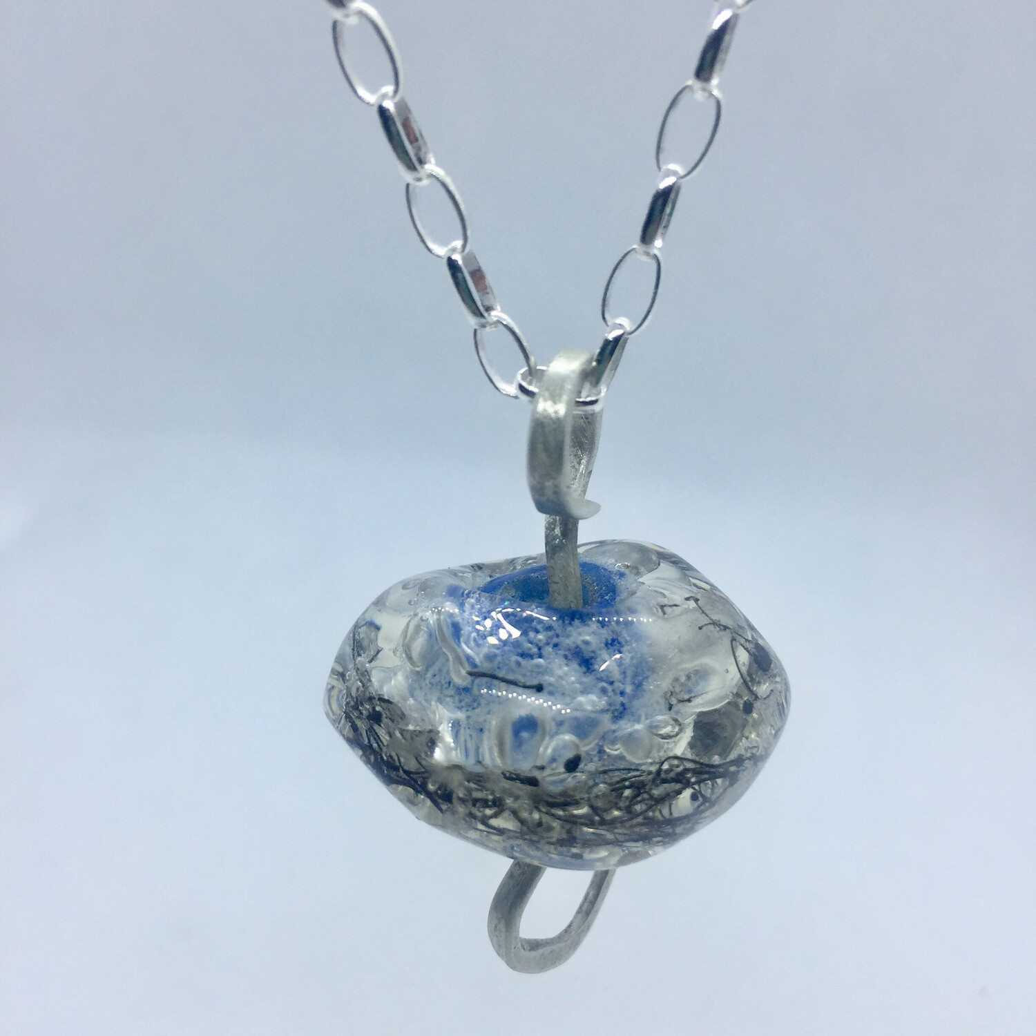 handmade lamp work sea-blue glass bead pendant