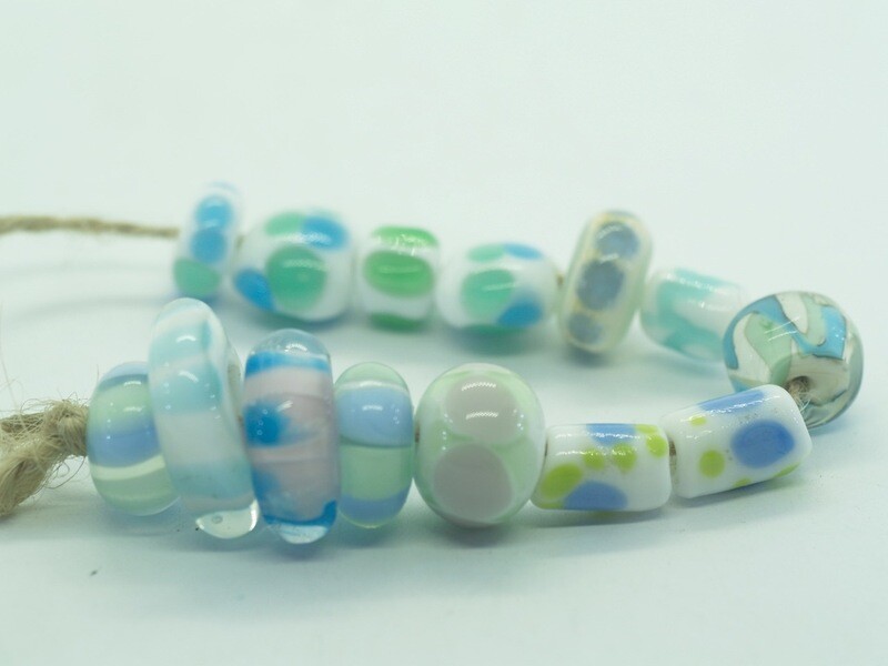 blue and green emubeads strand for jewellery making