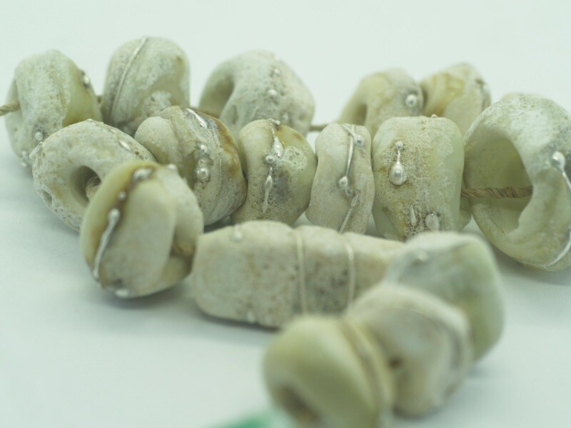 emubeads seawash ivory with silver design for jewellery making