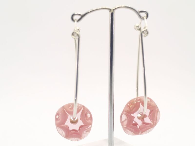 emubead earrings, pink dots and bubbles,