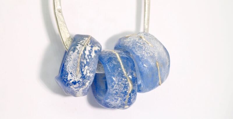 blue 'seaglass' on round pendant