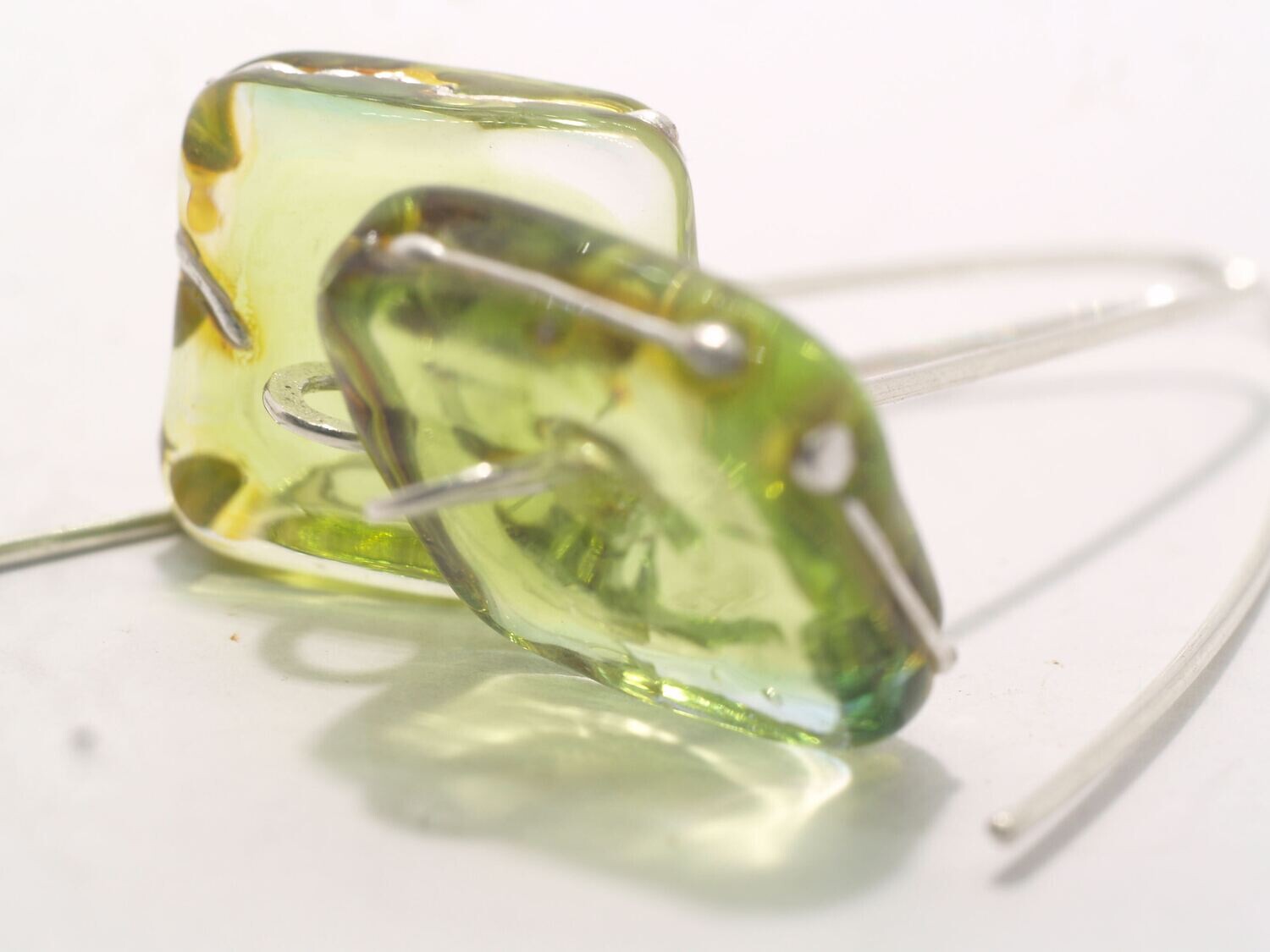 emubead earrings in slices of green + Ag