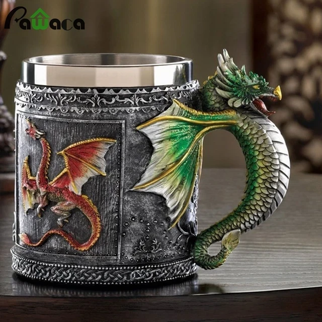 350ML 3D Water Coffee Tea Bottle mug Milk Beer Mug Dragon Celtic Work Mugs Double Wall Stainless Steel Resin Drinking Gift mugs