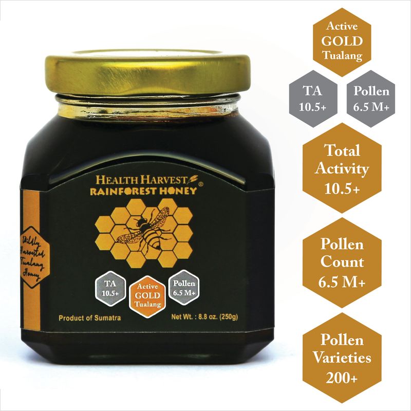 [B2] PREMIUM TUALANG GOLD HONEY 8.8oz/250g (TA 10.5+, Pollen Count 6.5M+, Pollen Varieties 200+) Supreme for Rehabilitation