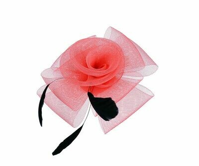 Coral floral and feather fascinator clip Coral floral and feather fascinator clip