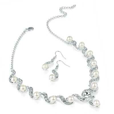 Silver & White Pearl colour crystal necklace set Silver & White Pearl colour crystal necklace set