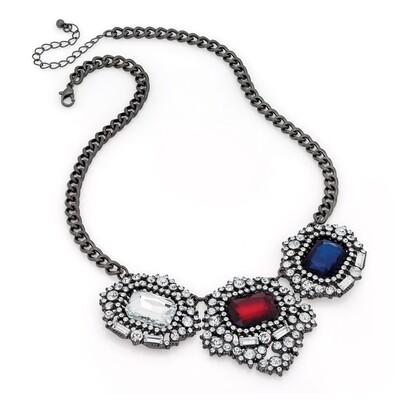 Shiny hematite grey colour red, blue and crystal chain necklace Shiny hematite grey colour red, blue and crystal chain necklace
