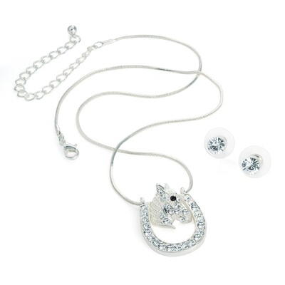 Silver colour horse shoe design chain necklace and earring set Silver colour horse shoe design chain necklace and earring set