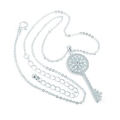Silver colour crystal key design chain necklace Silver colour crystal key design chain necklace
